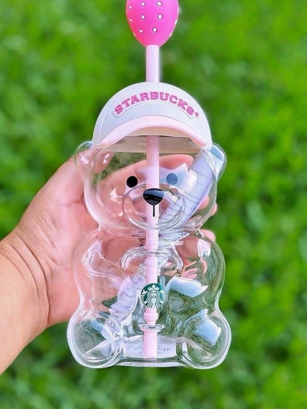 Starbucks Pink Bearista Glass Cold Cup Pink & Clear